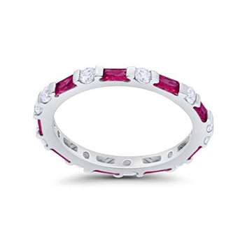Art Deco Baguette Simulated Ruby Cubic Zirconia Wedding Ring 925 Sterling Silver